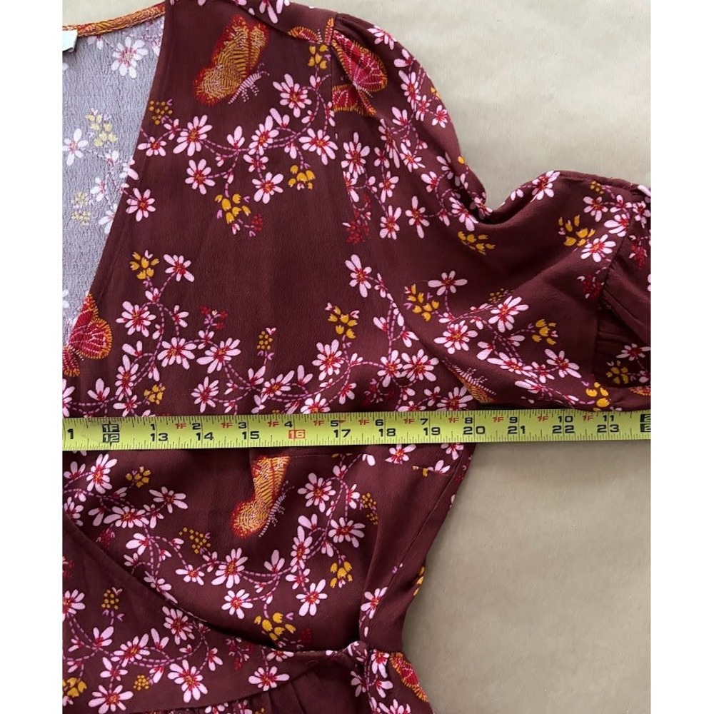 Madewell‎ Floral Butterfly Sanctuary Wrap Blouse Top Size 10 Flutter Sleeve Boho - Picture 8 of 10